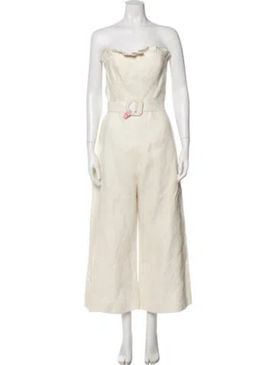 Pre-owned Alexis Linen Strapless Jumpsuit In Neutral