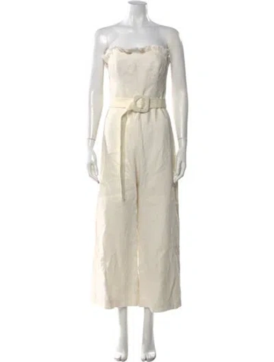 Pre-owned Alexis Linen Strapless Jumpsuit In Neutral