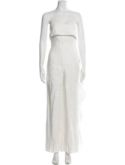 Pre-owned Alexis Linen Strapless Jumpsuit In White