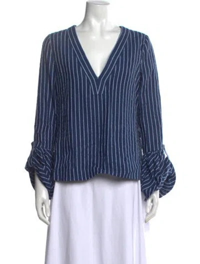 Pre-owned Alexis Linen Striped Blouse In Blue