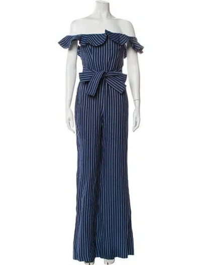 Pre-owned Alexis Linen Striped Jumpsuit In Blue