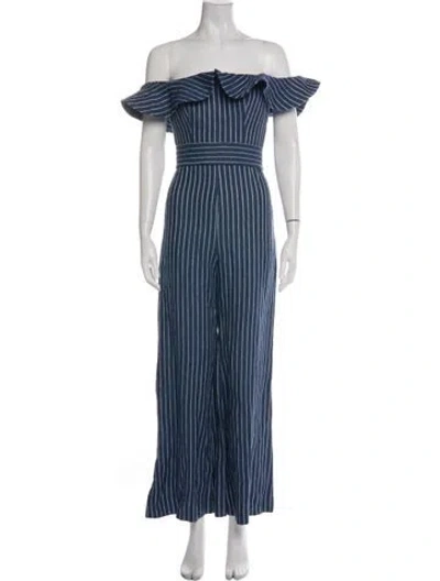 Pre-owned Alexis Linen Striped Jumpsuit In Blue