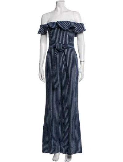 Pre-owned Alexis Linen Striped Jumpsuit In Blue