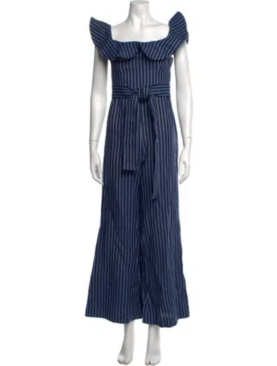 Pre-owned Alexis Linen Striped Jumpsuit In Blue