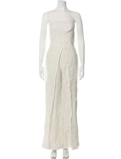 Pre-owned Alexis Linen Striped Jumpsuit In White