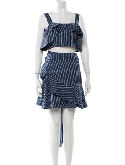 Pre-owned Alexis Linen Striped Skirt Suit In Blue
