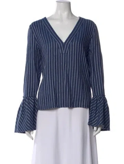 Pre-owned Alexis Linen Striped Top In Blue