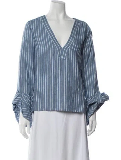 Pre-owned Alexis Linen Striped Top W/ Tags In Blue