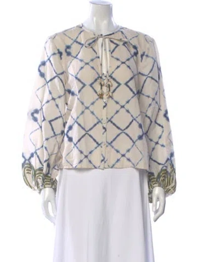 Pre-owned Alexis Linen Tie-dye Print Blouse In Neutral
