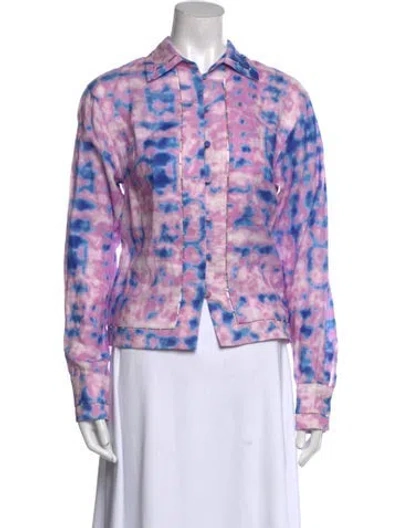 Pre-owned Alexis Linen Tie-dye Print Button-up Top In Pink