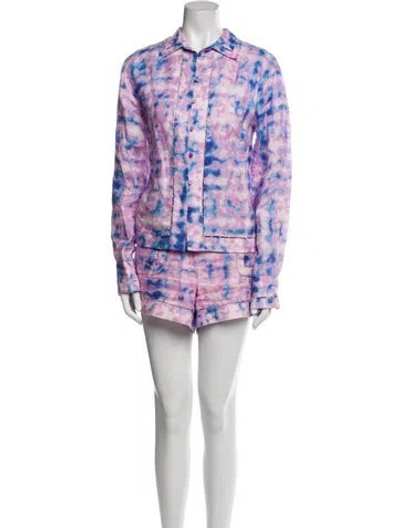 Pre-owned Alexis Linen Tie-dye Print Short Set In Purple