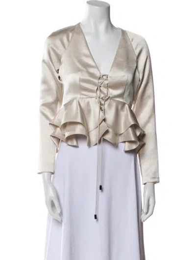 Pre-owned Alexis Linen V-neck Crop Top In Neutral