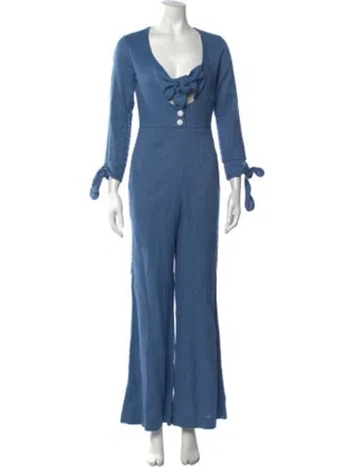 Pre-owned Alexis Linen V-neck Jumpsuit In Blue