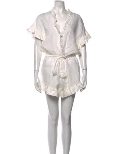 Pre-owned Alexis Linen V-neck Romper In Neutrals