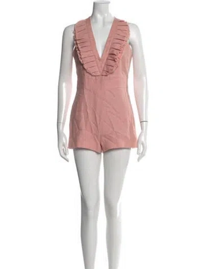 Pre-owned Alexis Linen V-neck Romper In Pink