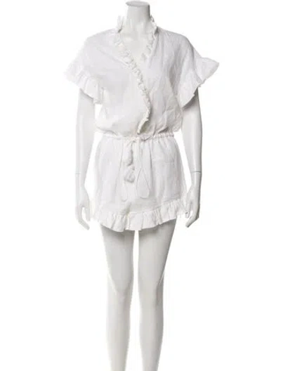 Pre-owned Alexis Linen V-neck Romper In White