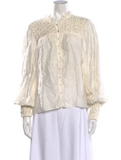 Pre-owned Alexis Long Sleeve Blouse In White