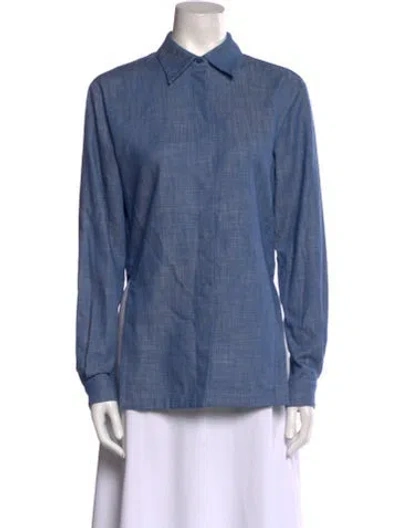 Pre-owned Alexis Long Sleeve Button-up Top In Blue