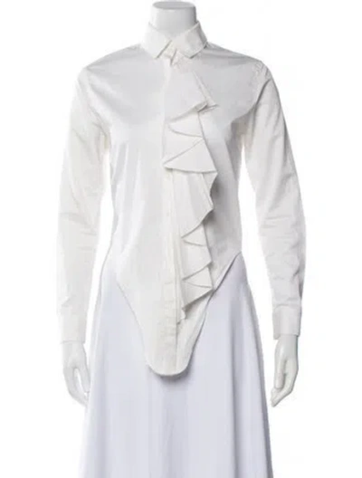 Pre-owned Alexis Long Sleeve Button-up Top In White