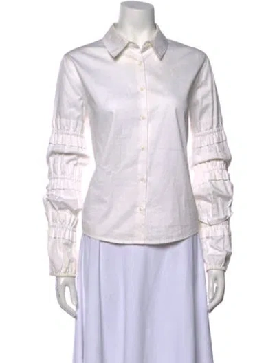 Pre-owned Alexis Long Sleeve Button-up Top In White