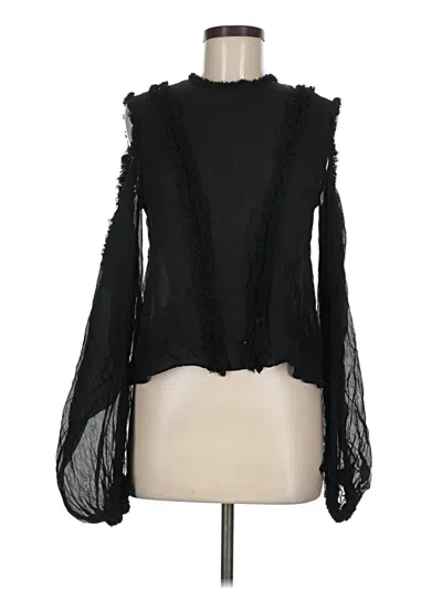 Pre-owned Alexis Long Sleeve Silk Top Black Ruffles Neckline Tops