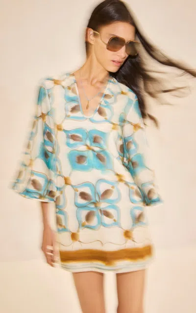 Alexis Lonie Linen-silk Mini Dress In Blue