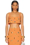 Alexis Lya Embellished Crepe Crop Top In Orange