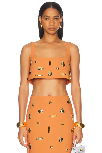 Alexis Lya Embellished Crepe Crop Top In Orange
