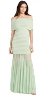 Alexis Marce Off-the-shoulder Pleated Knit Maxi Dress In Mint