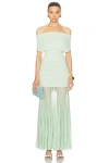 Alexis Marce Off-the-shoulder Pleated Knit Maxi Dress In Mint