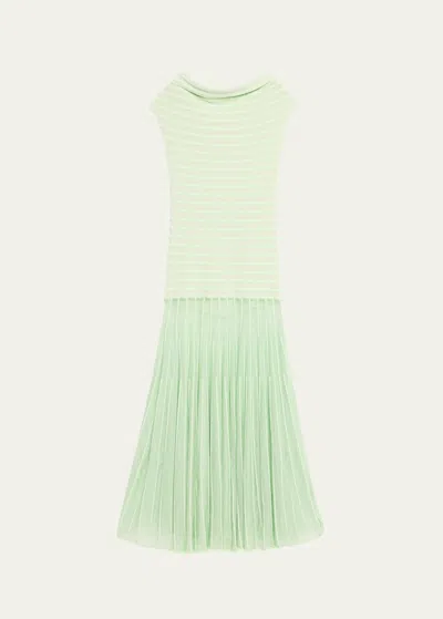 Alexis Marce Off-the-shoulder Pleated Knit Maxi Dress In Mint