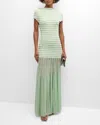 Alexis Marce Off-the-shoulder Pleated Knit Maxi Dress In Mint