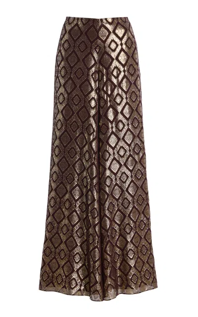Alexis Maxine Metallic Jacquard Wide-leg Pants In Brown