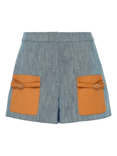 Alexis Mccoy Leather-pocket Denim Shorts In Blue