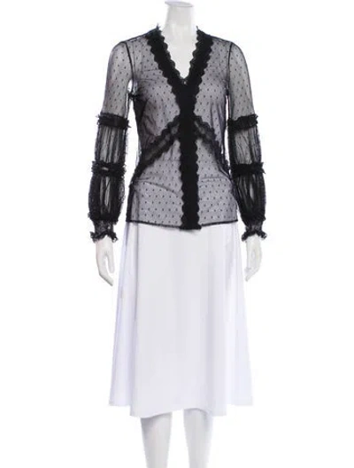 Pre-owned Alexis Mesh Polka Dot Print Blouse In Black
