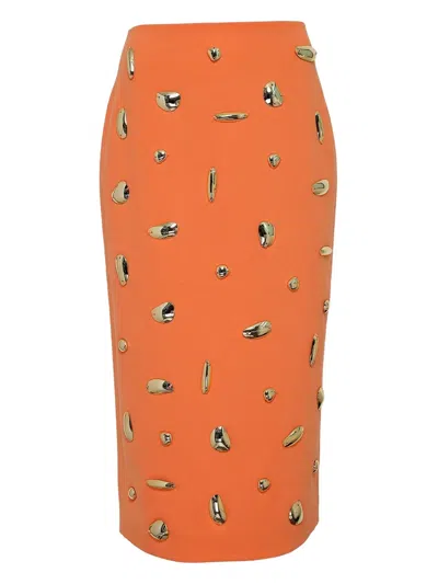 Alexis Metallic-embellished Pencil Skirt In Orange