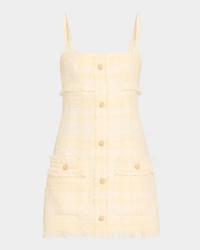 Alexis Michel Button-front Sleeveless Tweed Mini Dress In Ivory