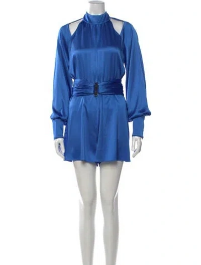 Pre-owned Alexis Mock Neck Jumpsuit W/ Tags In Blue/metallic