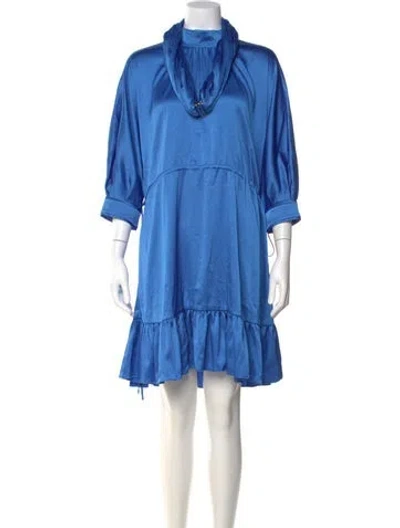Pre-owned Alexis Mock Neck Knee-length Dress In Blue