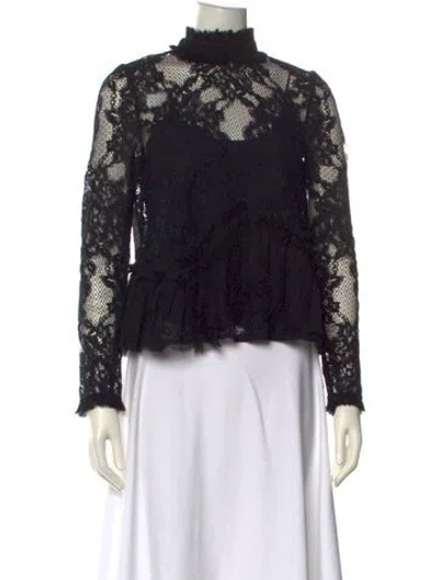 Pre-owned Alexis Mock Neck Long Sleeve Blouse In Blue