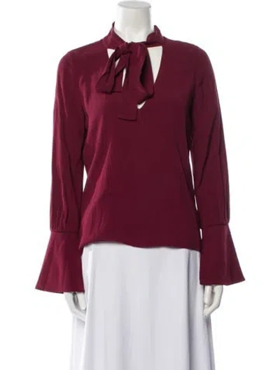 Pre-owned Alexis Mock Neck Long Sleeve Blouse In Burgundy