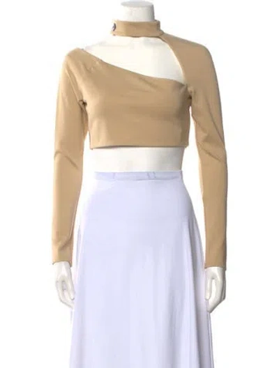 Pre-owned Alexis Mock Neck Long Sleeve Crop Top In Neutral