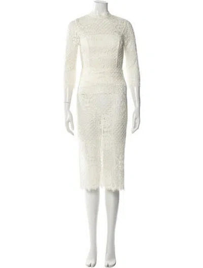 Pre-owned Alexis Mock Neck Midi Length Dress In Neutral