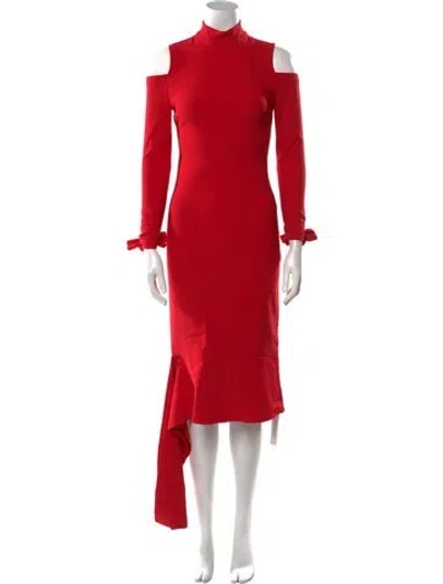 Pre-owned Alexis Mock Neck Midi Length Dress In Red