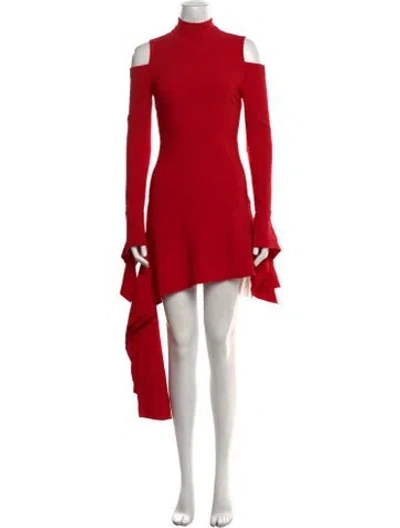 Pre-owned Alexis Mock Neck Midi Length Dress In Red