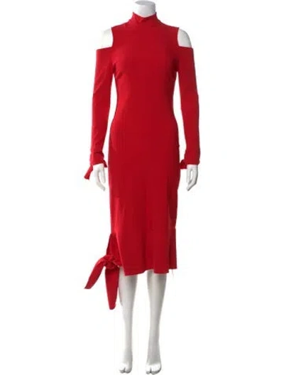 Pre-owned Alexis Mock Neck Midi Length Dress In Red
