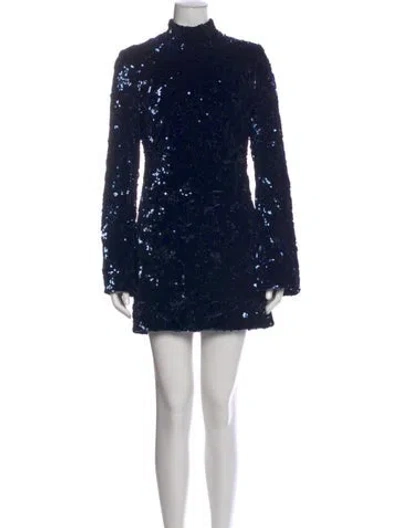 Pre-owned Alexis Mock Neck Mini Dress In Blue