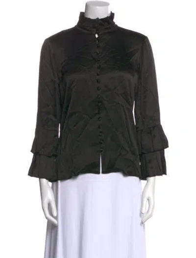 Pre-owned Alexis Mock Neck Three-quarter Sleeve Blouse In Black