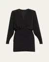 Alexis Morci Gathered Long-sleeve Mini Dress In Black