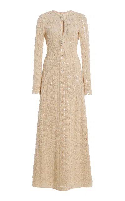 Alexis Niccola Beaded Cotton Macrame Maxi Dress In Neutral